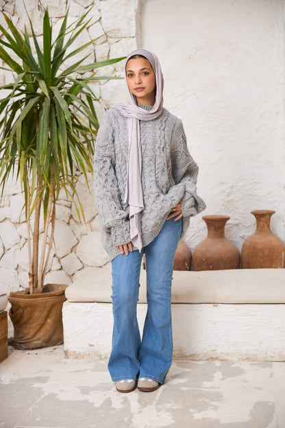 Oversized Cable-knit Sweater in Grey