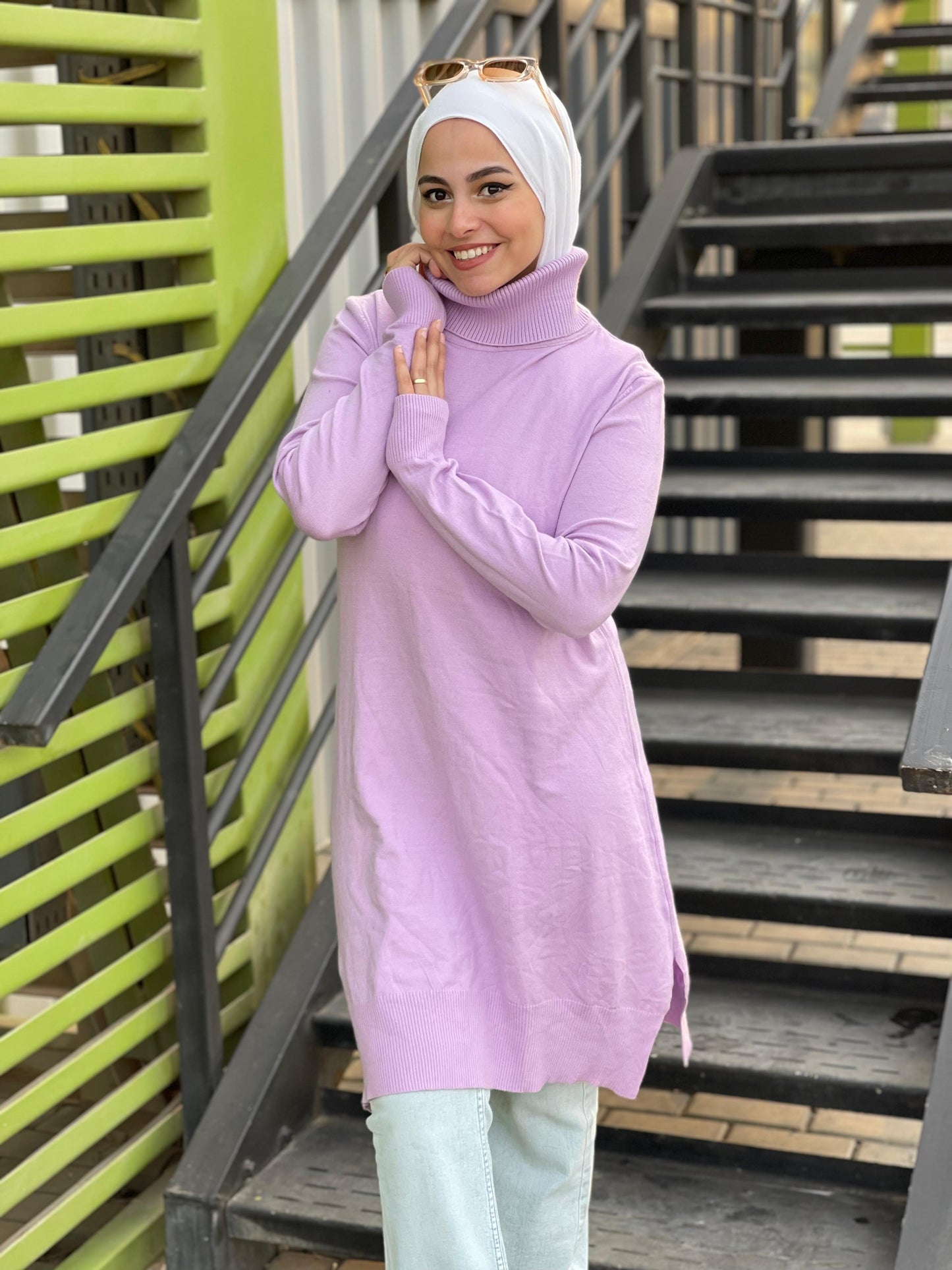 High-neck Longline Pullover in Lavender