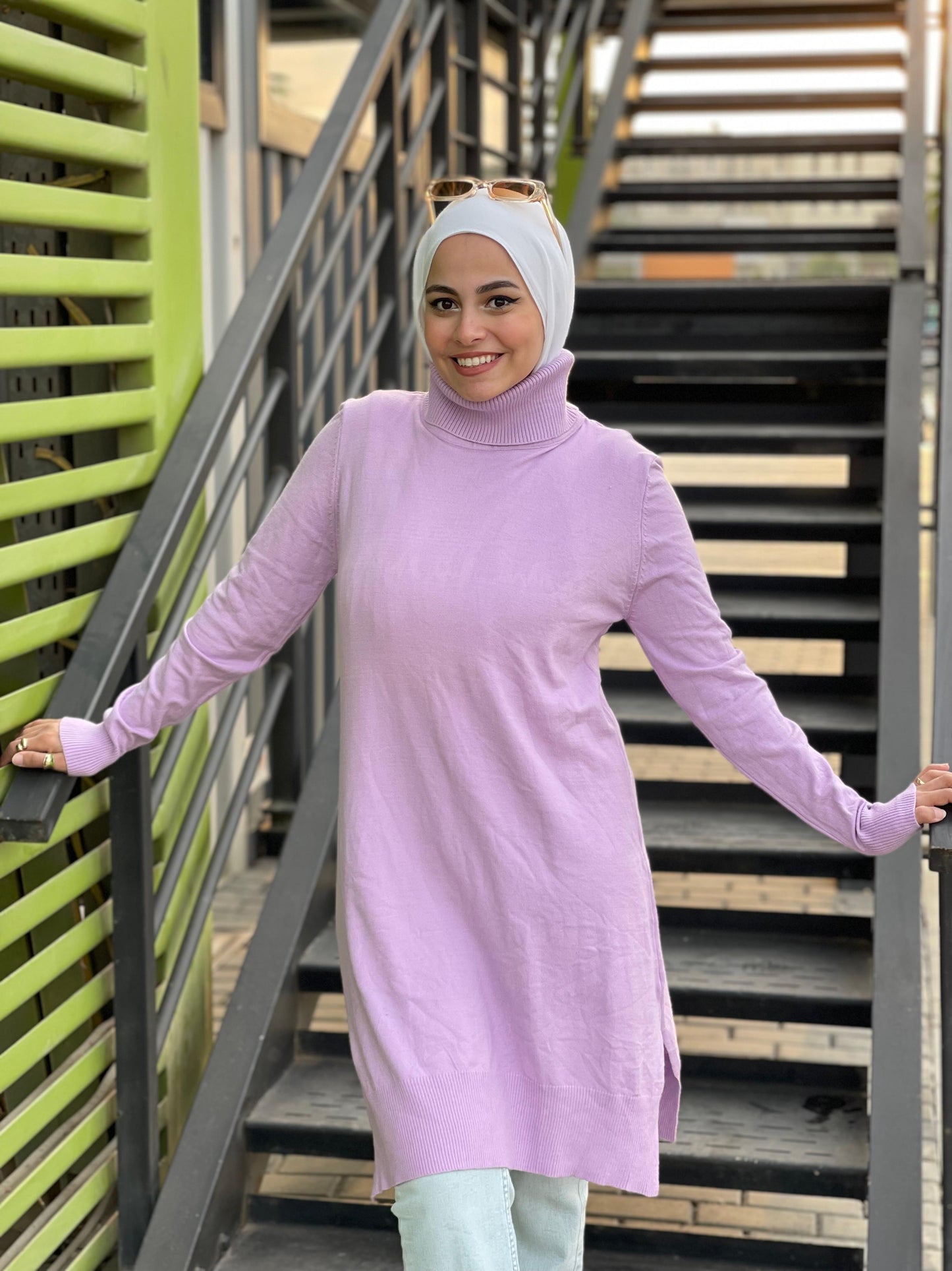 High-neck Longline Pullover in Lavender