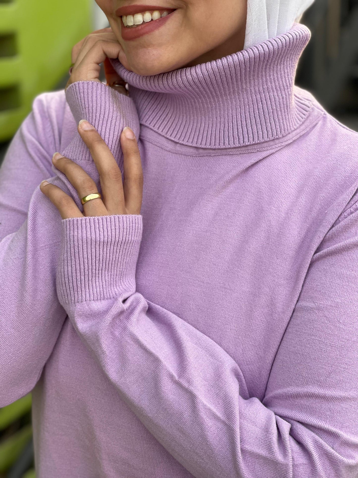 High-neck Longline Pullover in Lavender