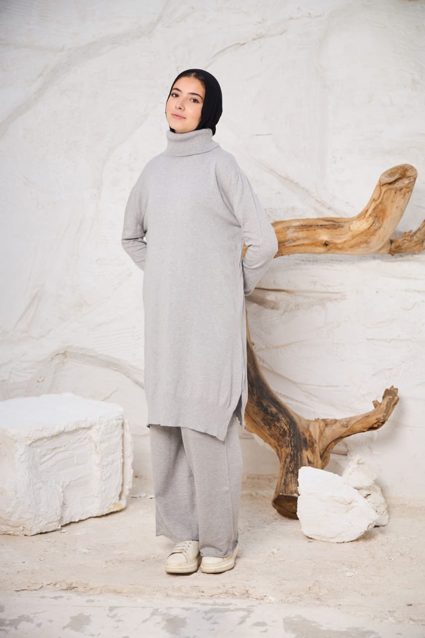 High-neck Longline Pullover in Gray