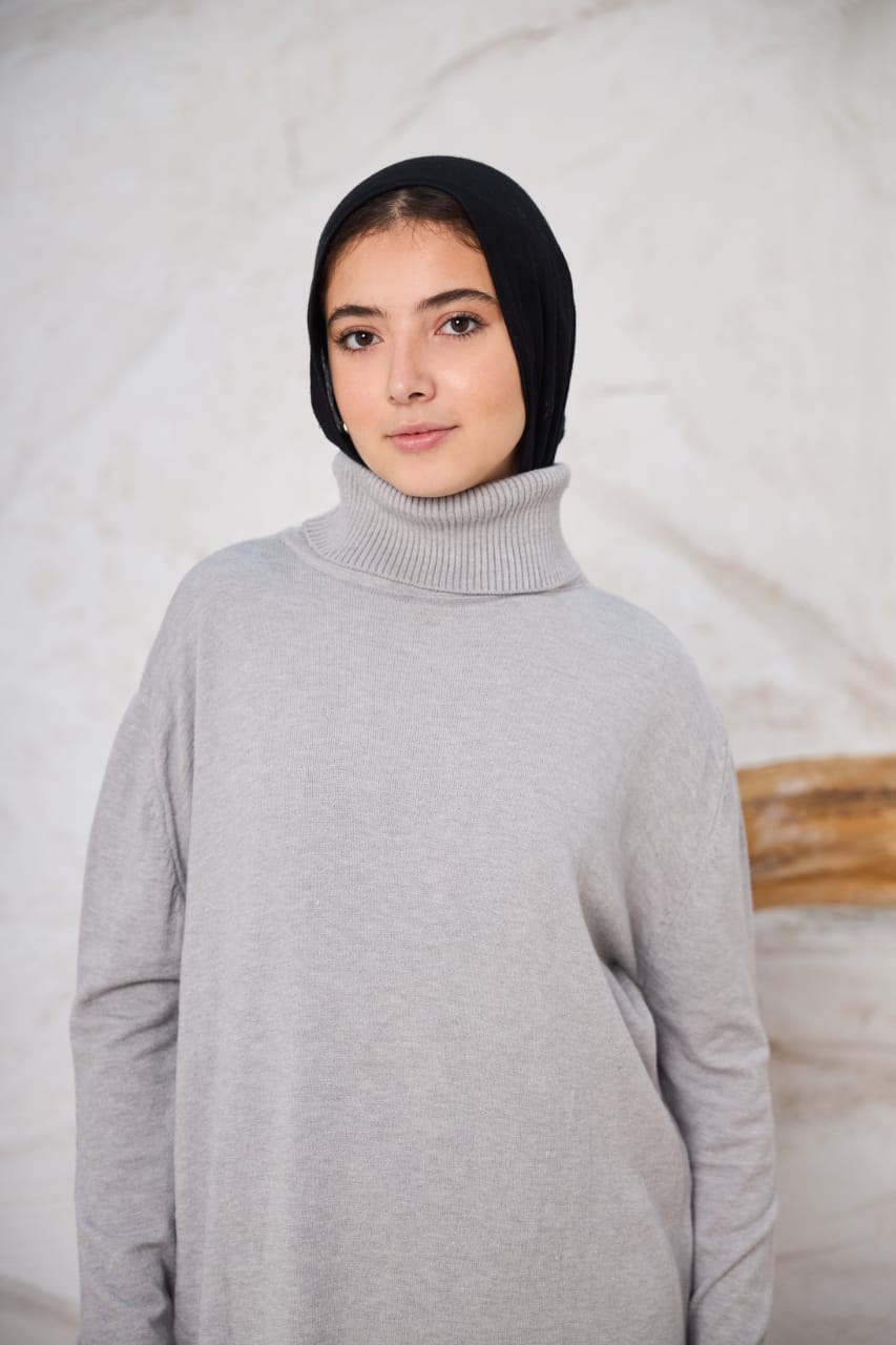 High-neck Longline Pullover in Gray