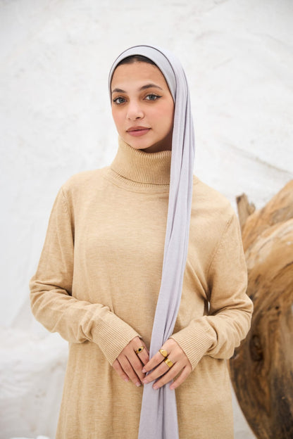 High-neck Longline Pullover in Beige