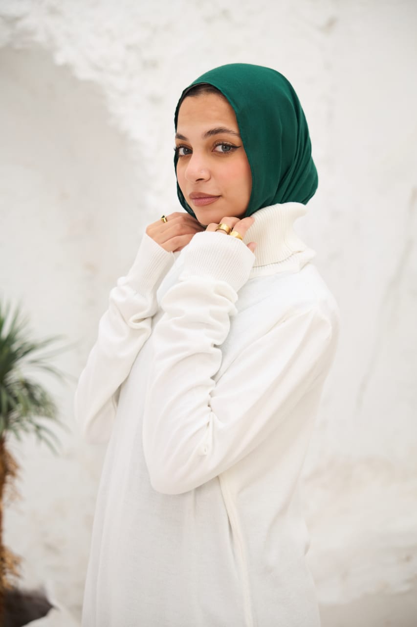 High-neck Longline Pullover in white