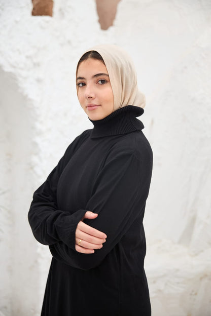 High-neck Longline Pullover in Black