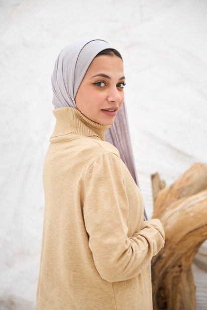 High-neck Longline Pullover in Beige