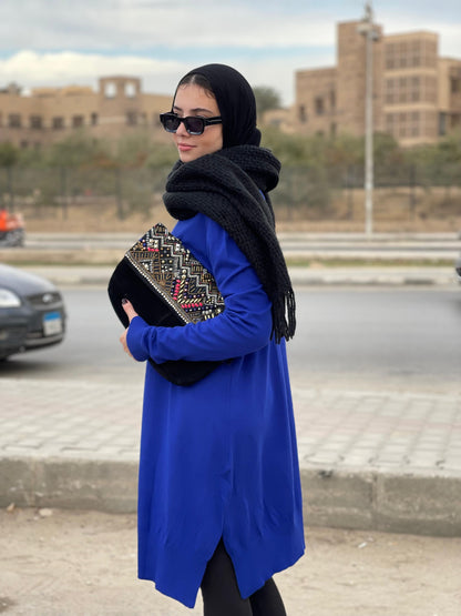 High-neck Longline Pullover in blue