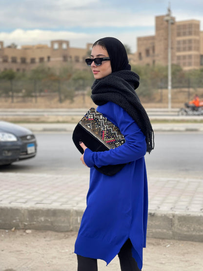 High-neck Longline Pullover in blue