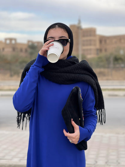 High-neck Longline Pullover in blue