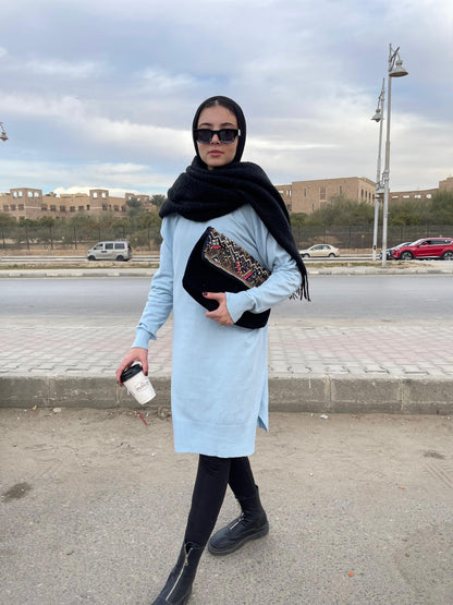 High-neck Longline Pullover in Baby Blue