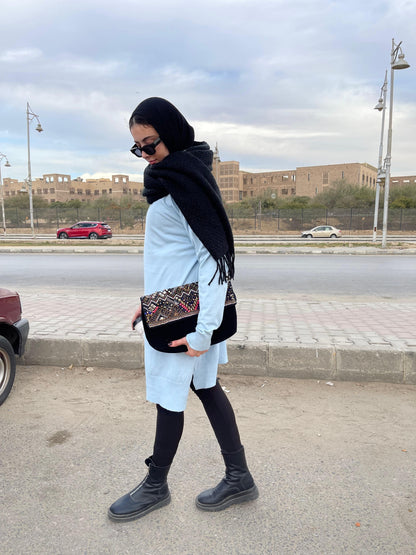 High-neck Longline Pullover in Baby Blue