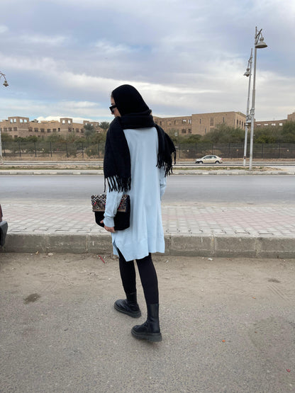 High-neck Longline Pullover in Baby Blue