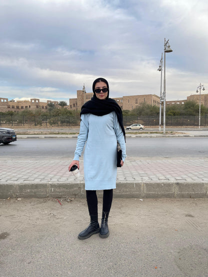 High-neck Longline Pullover in Baby Blue