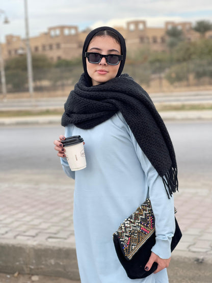 High-neck Longline Pullover in Baby Blue