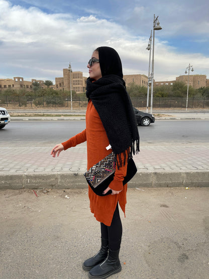 High-neck Longline Pullover in Orange