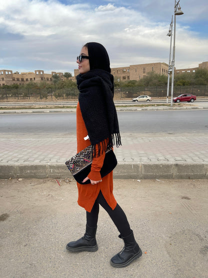 High-neck Longline Pullover in Orange