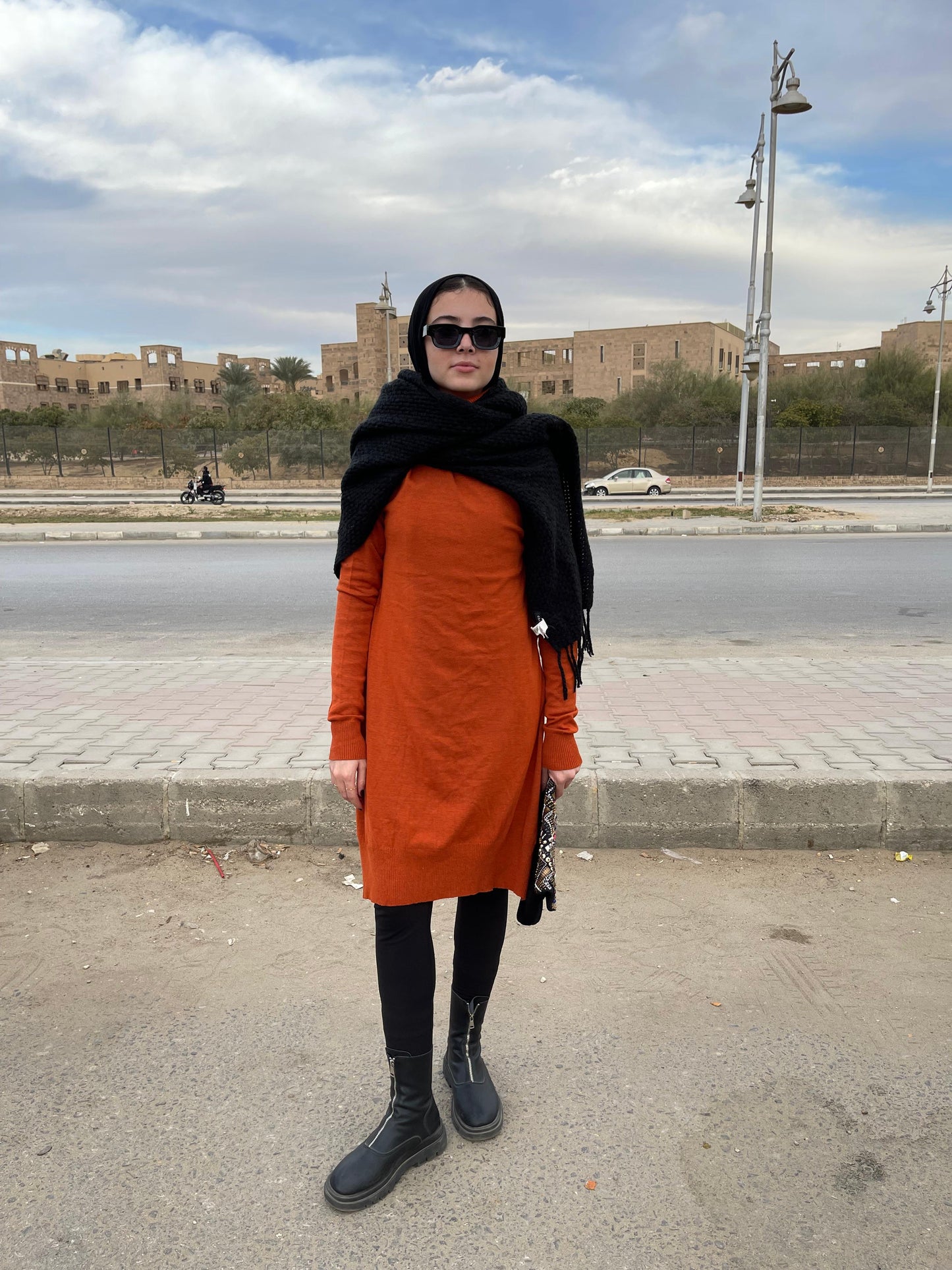 High-neck Longline Pullover in Orange