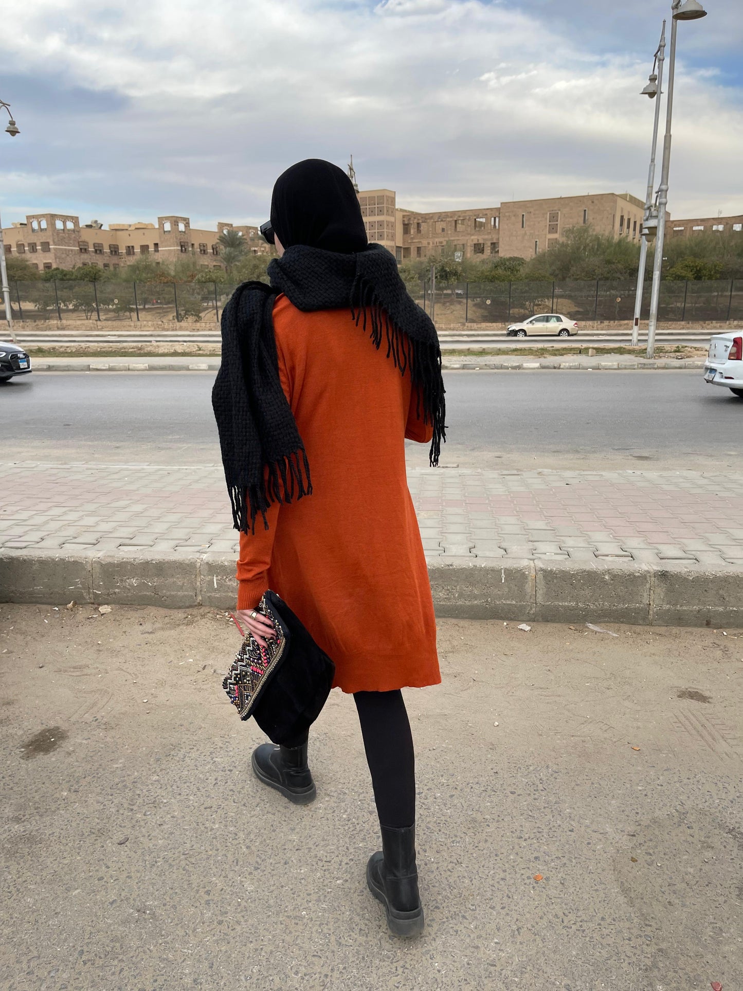 High-neck Longline Pullover in Orange