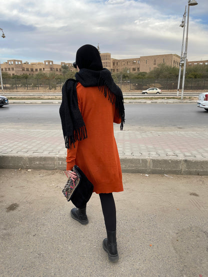 High-neck Longline Pullover in Orange