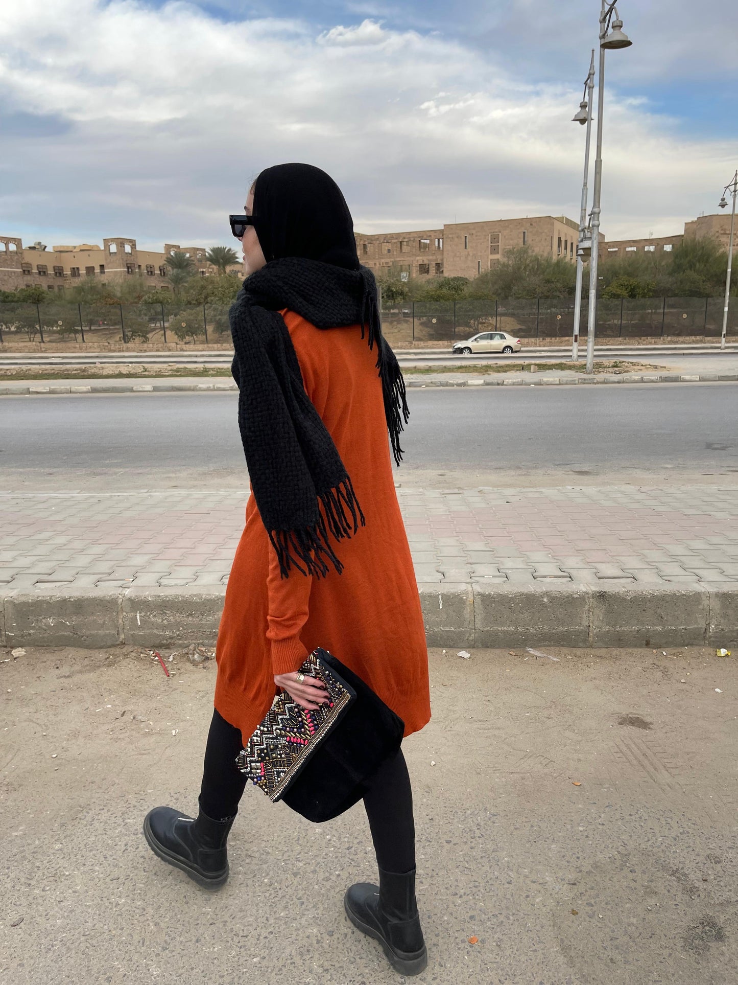 High-neck Longline Pullover in Orange