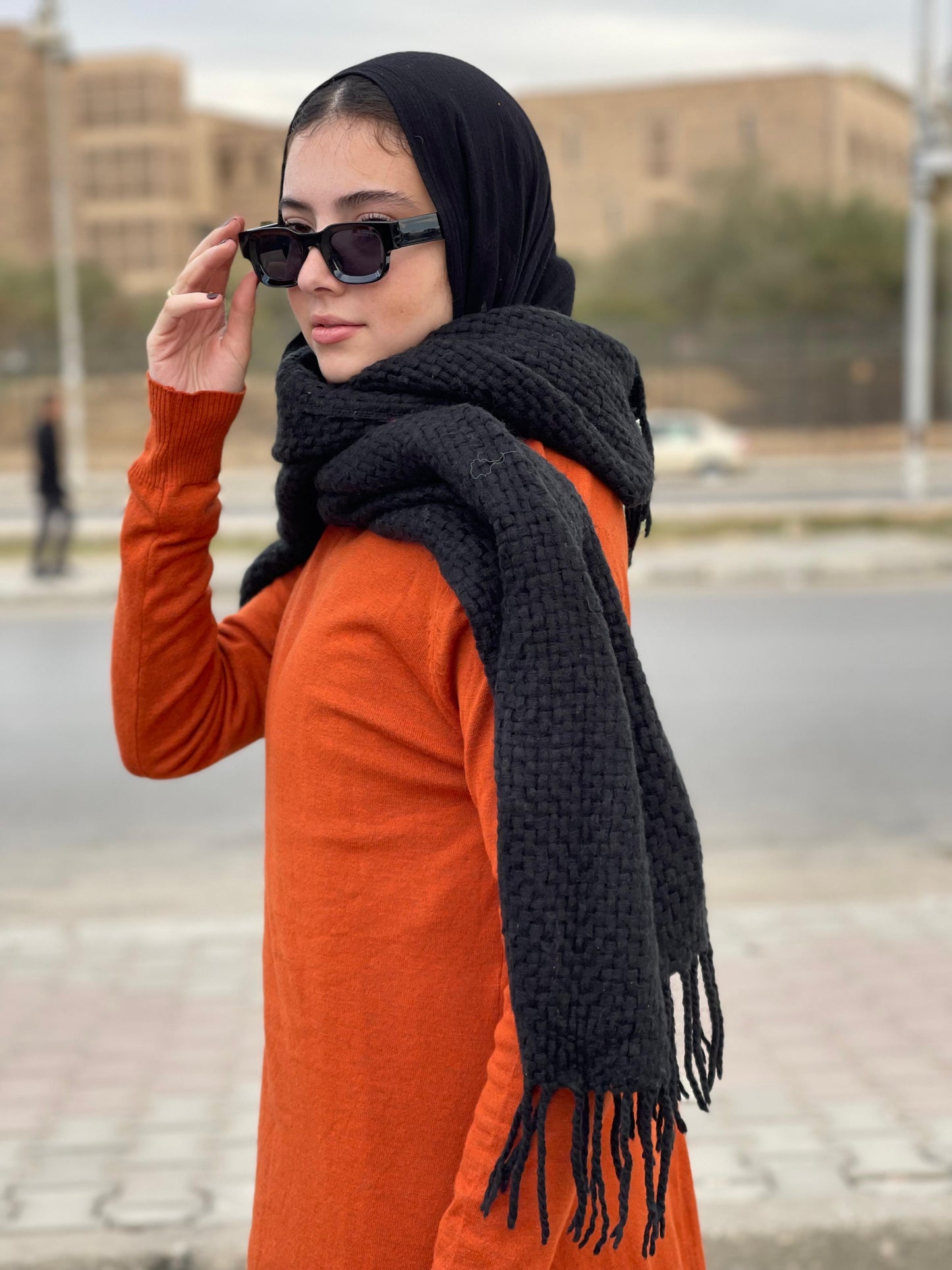 High-neck Longline Pullover in Orange