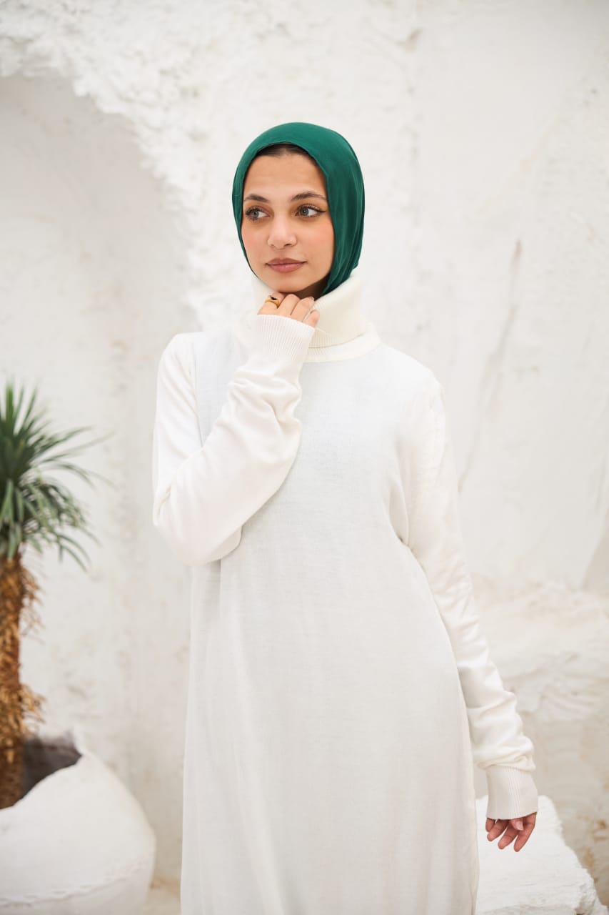 High-neck Longline Pullover in white