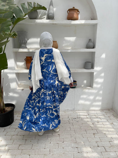 Leafy Linen Dress in Blue