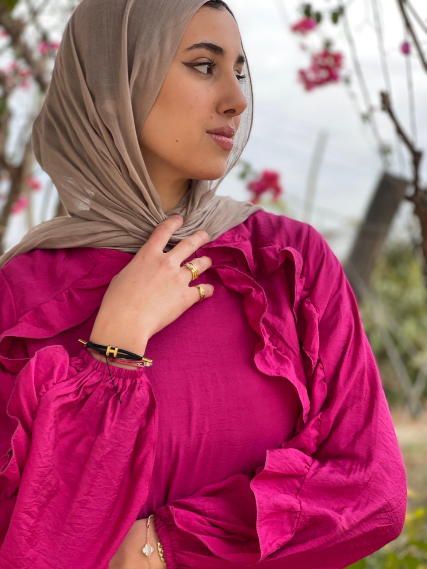 Plain Ruffled Dress (Fuchsia)