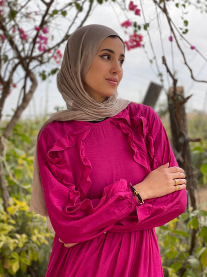 Plain Ruffled Dress (Fuchsia)