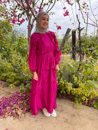 Plain Ruffled Dress (Fuchsia)