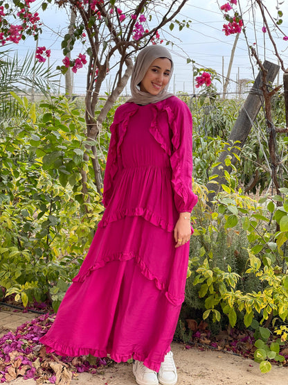 Plain Ruffled Dress (Fuchsia)