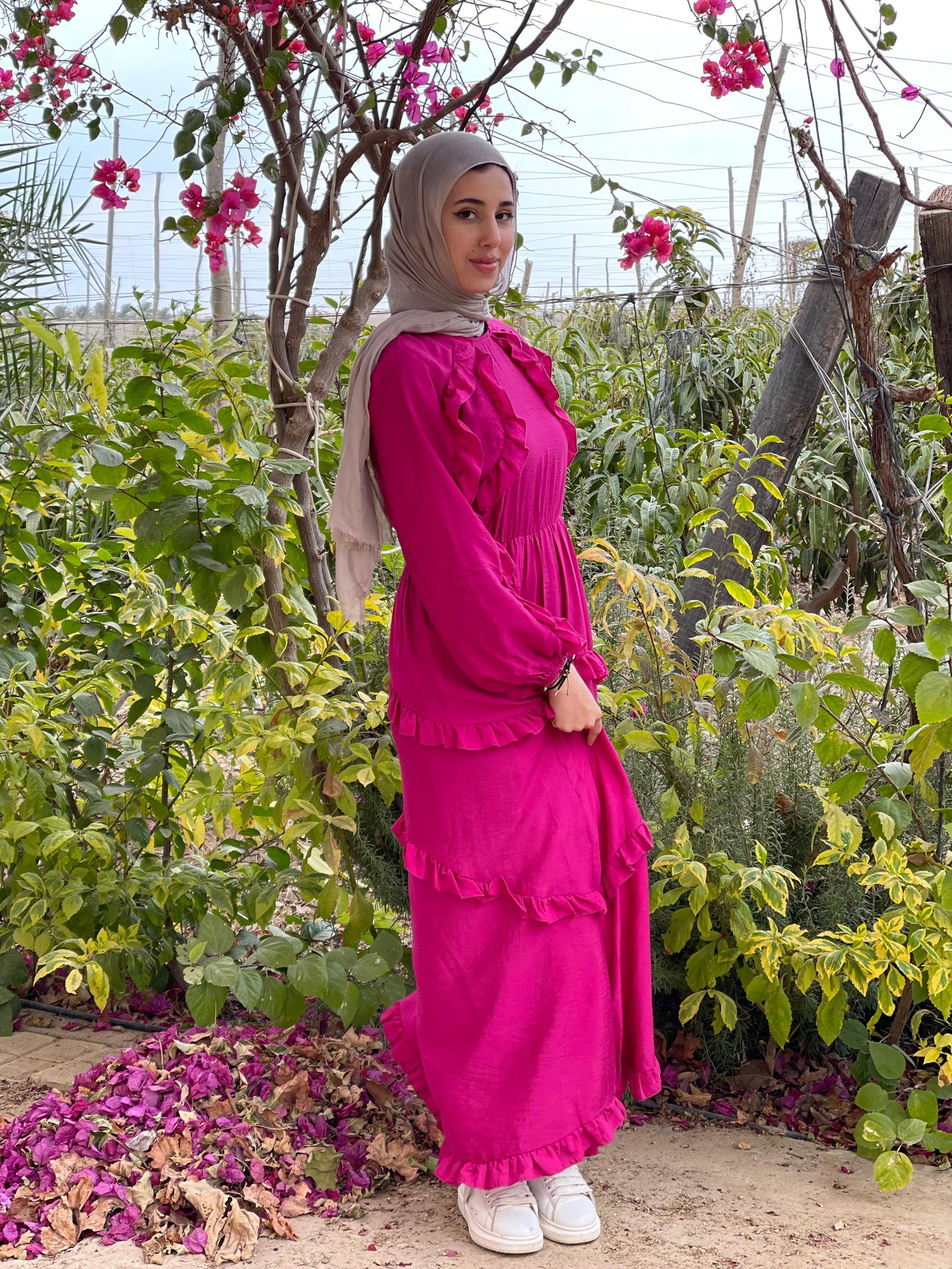 Plain Ruffled Dress (Fuchsia)