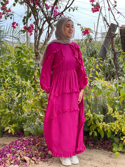 Plain Ruffled Dress (Fuchsia)