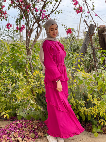 Plain Ruffled Dress (Fuchsia)