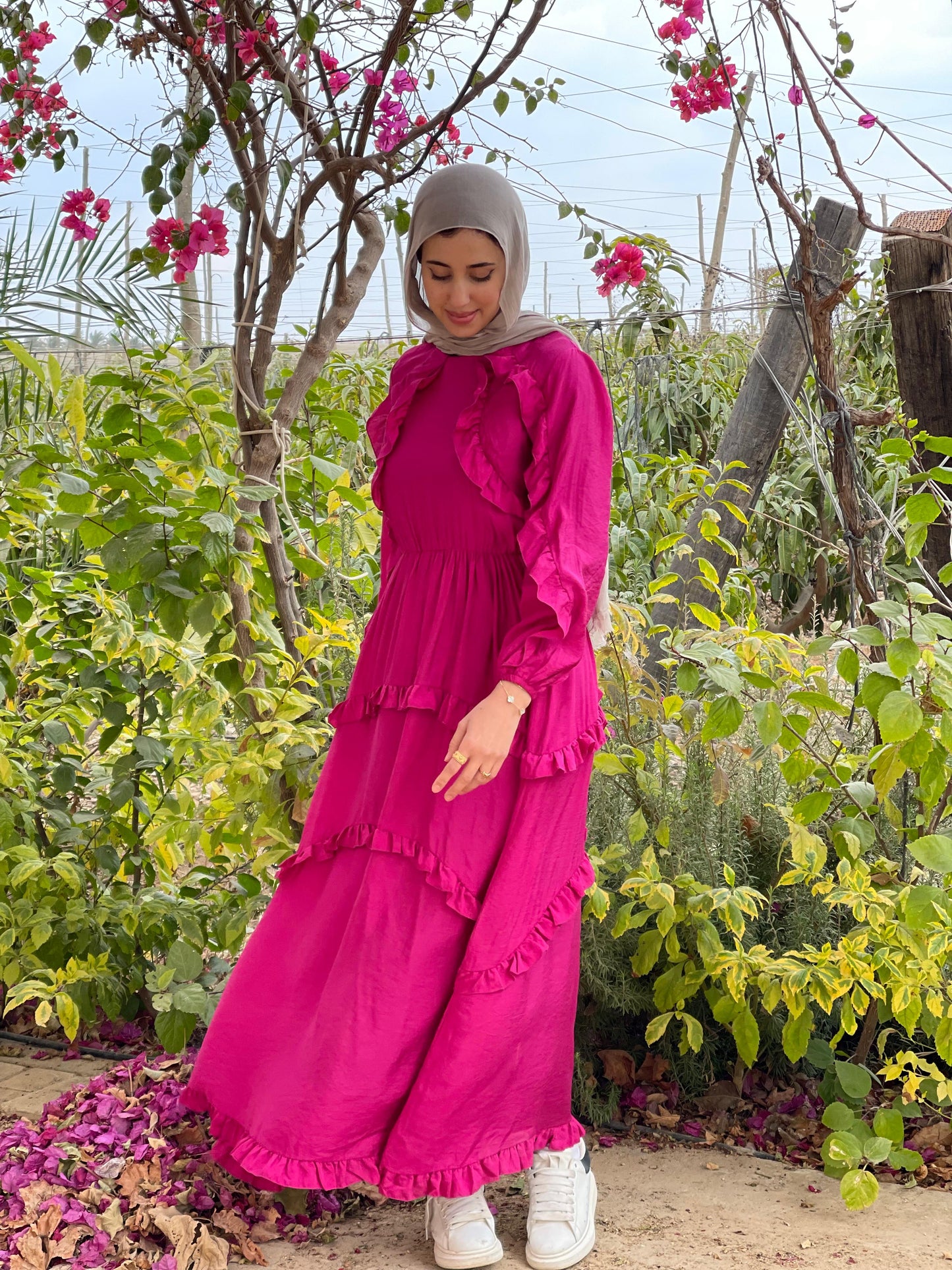 Plain Ruffled Dress (Fuchsia)