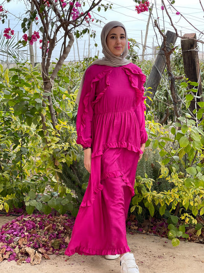 Plain Ruffled Dress (Fuchsia)