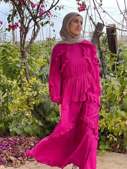 Plain Ruffled Dress (Fuchsia)