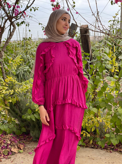 Plain Ruffled Dress (Fuchsia)