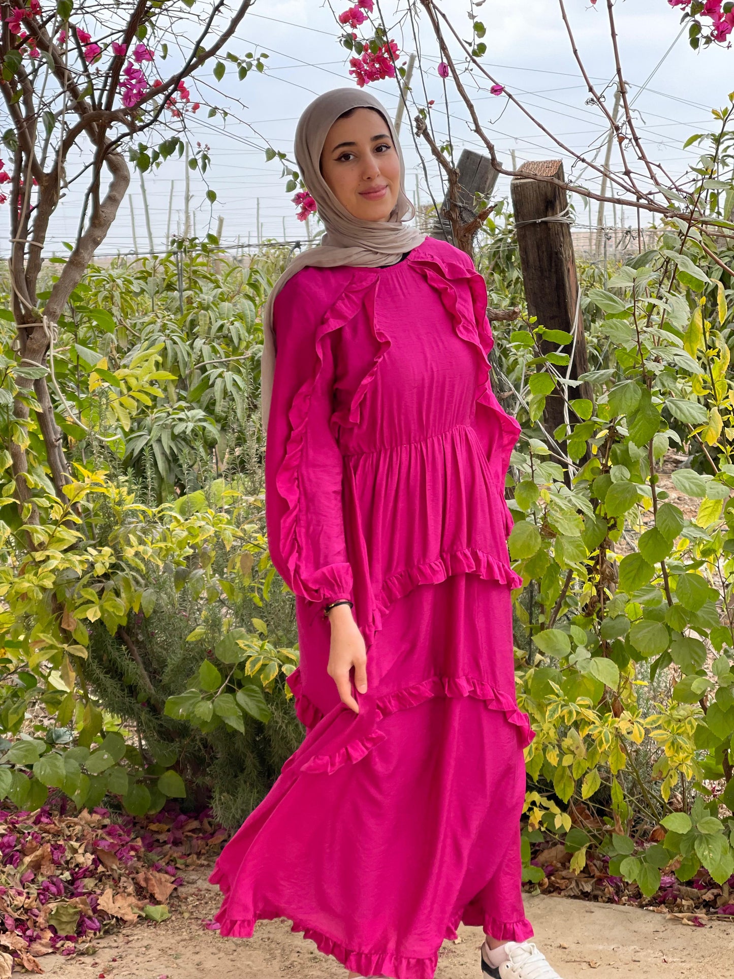 Plain Ruffled Dress (Fuchsia)