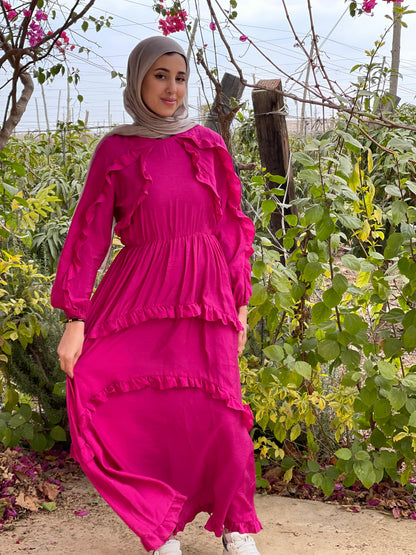 Plain Ruffled Dress (Fuchsia)