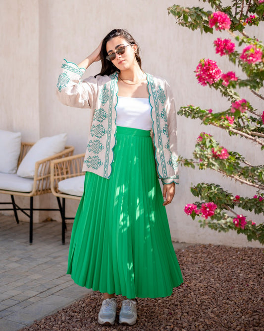 Plated skirt in green
