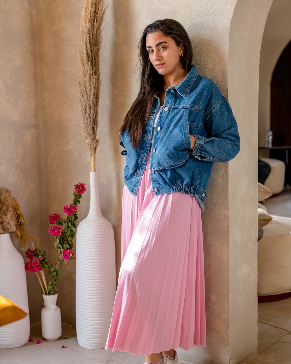 Pleated skirt in  pink