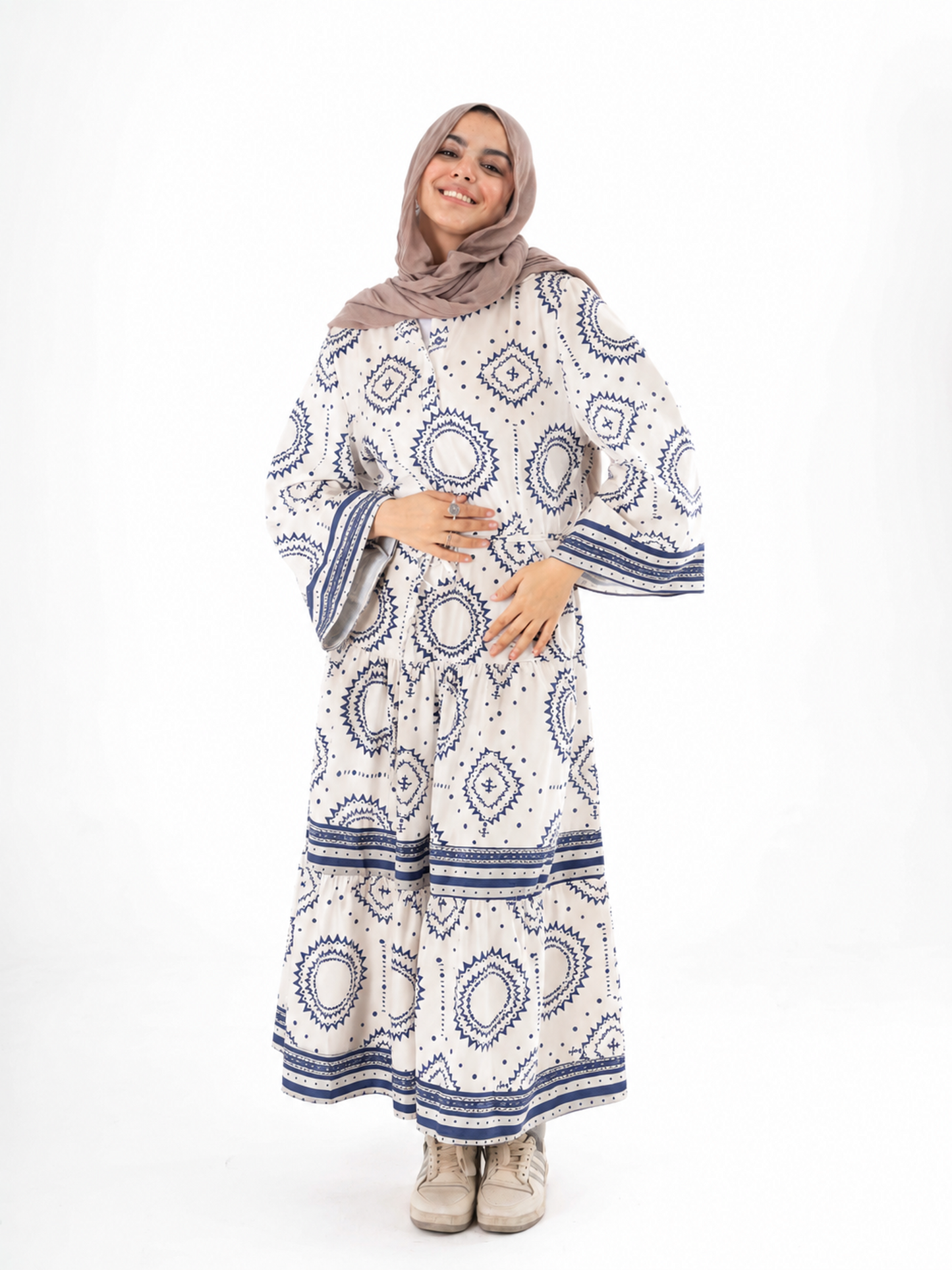 Tiered Patterned Dress In Navy Blue