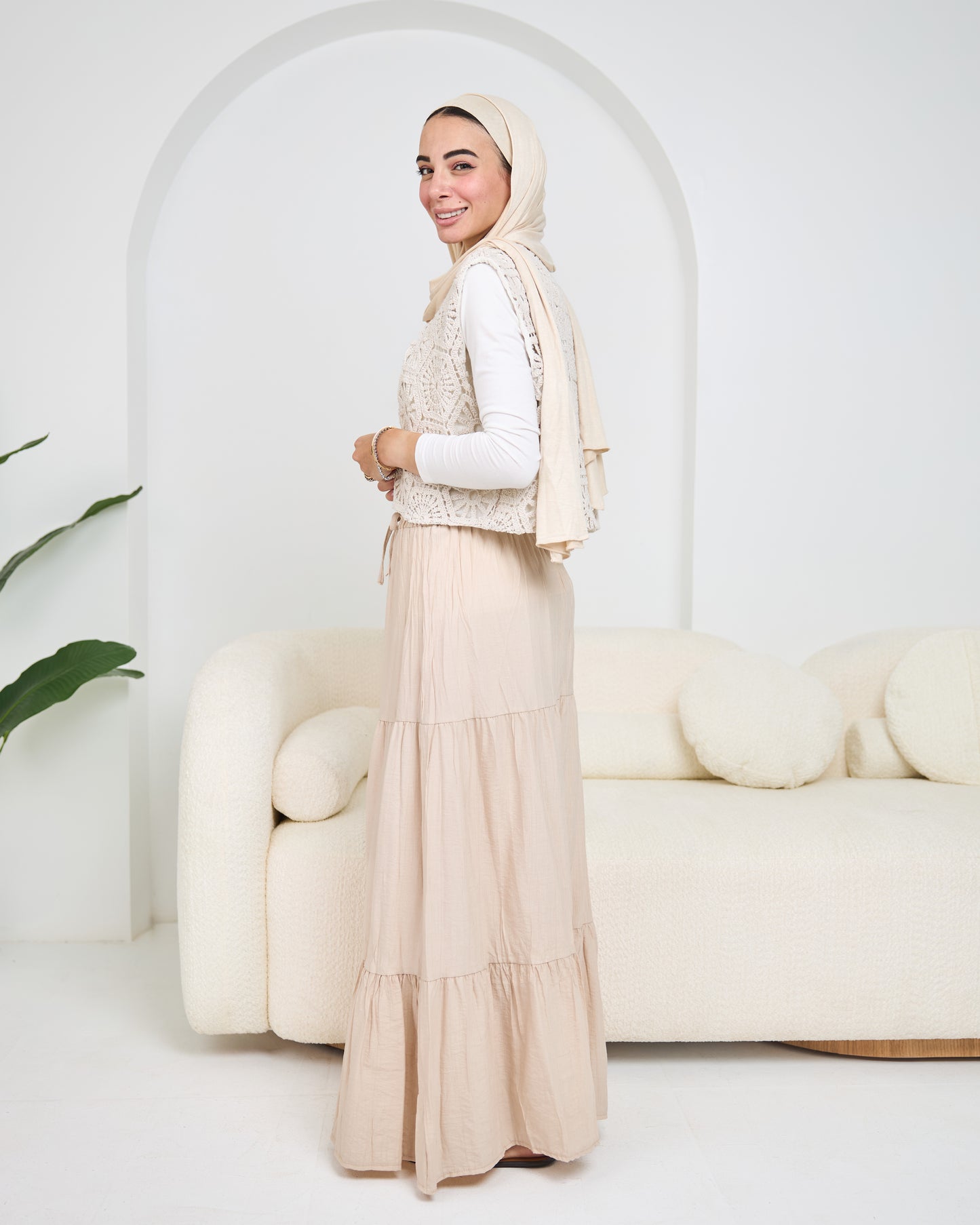 Linen Skirt in Beige