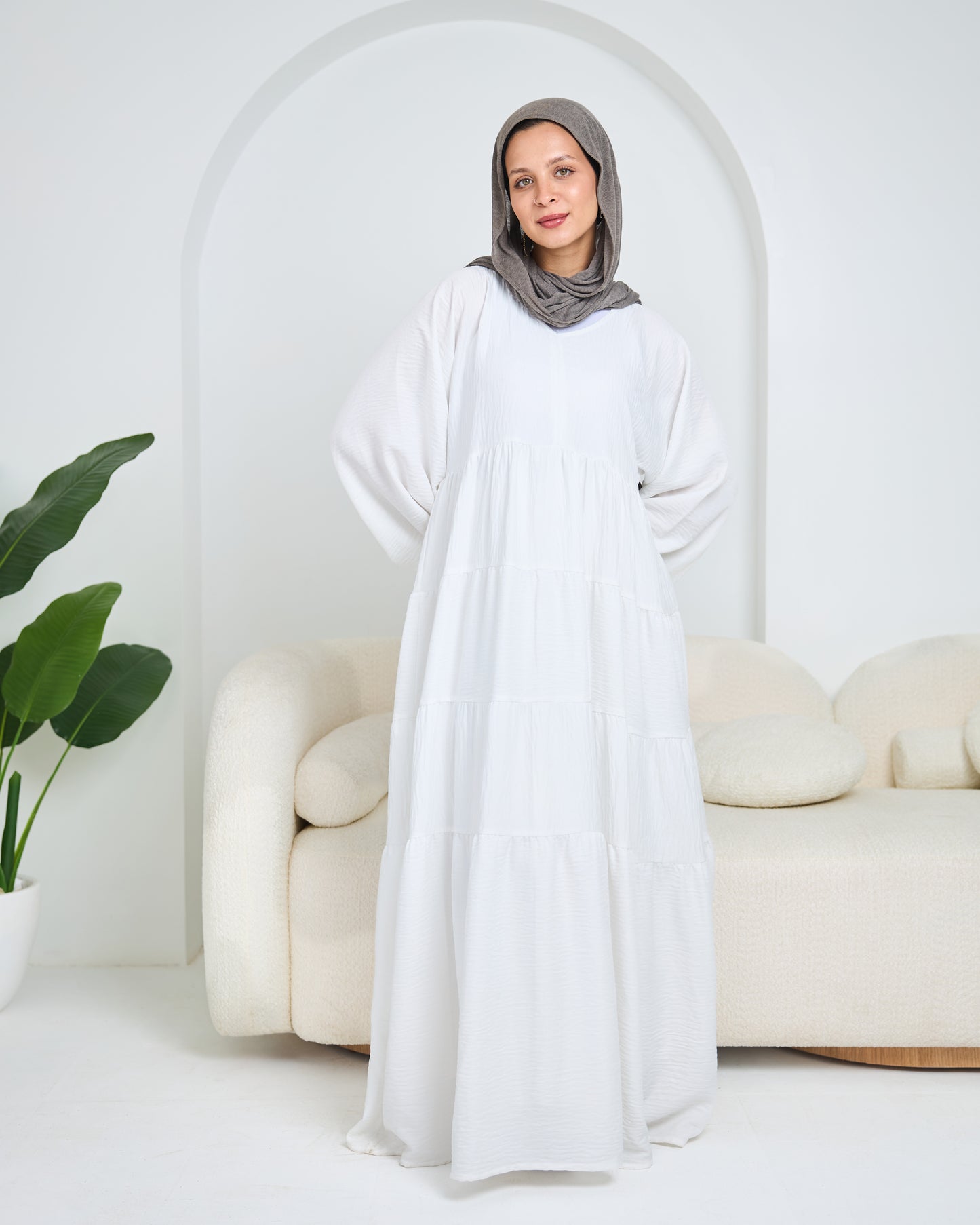 Linen Tiered Dress in white