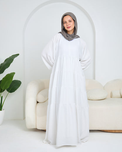 Linen Tiered Dress in white