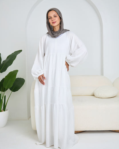 Linen Tiered Dress in white