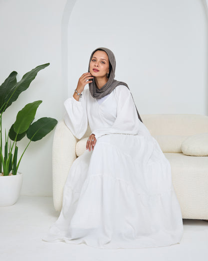 Linen Tiered Dress in white