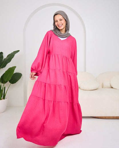 Linen Tiered Dress in Pink