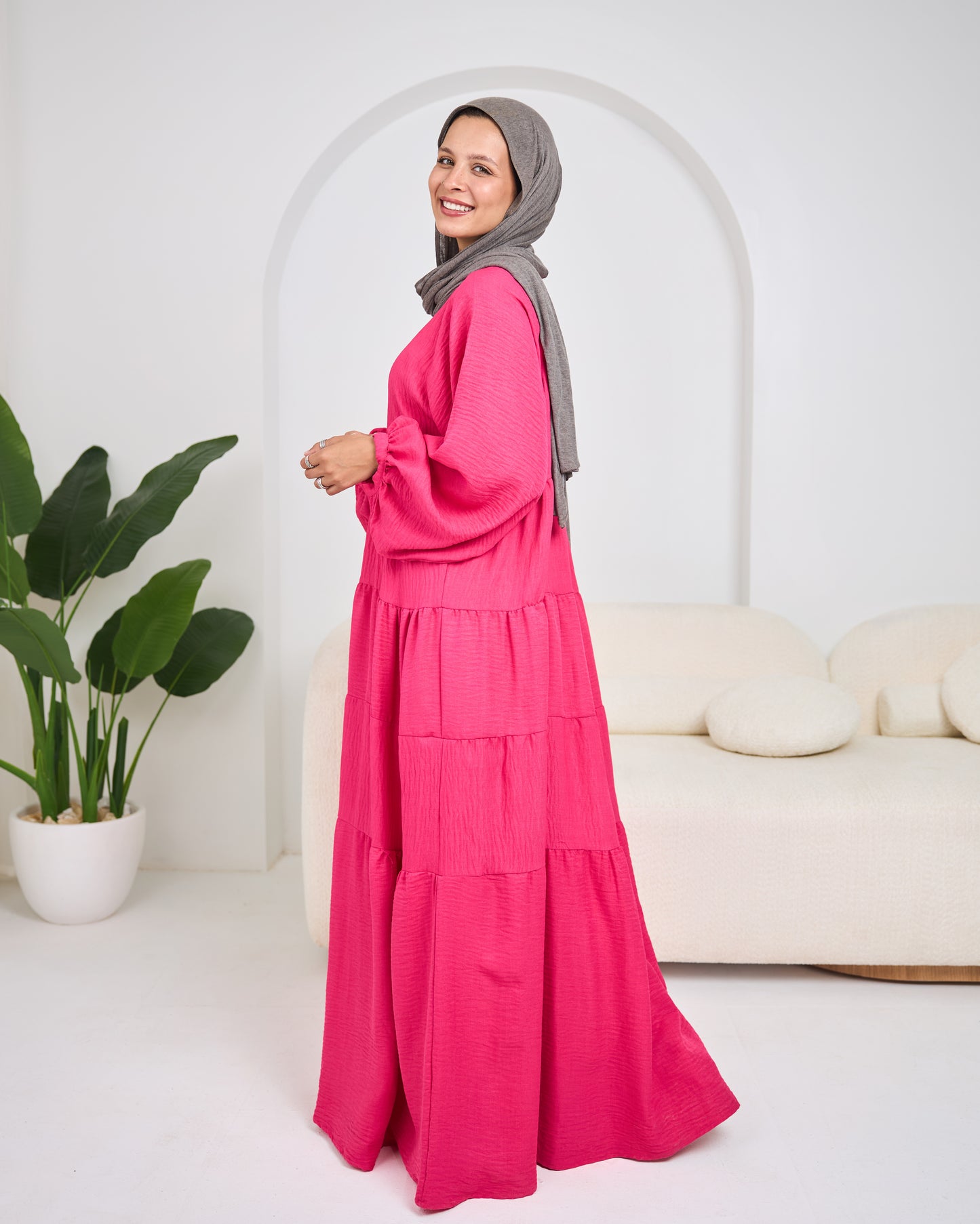 Linen Tiered Dress in Pink